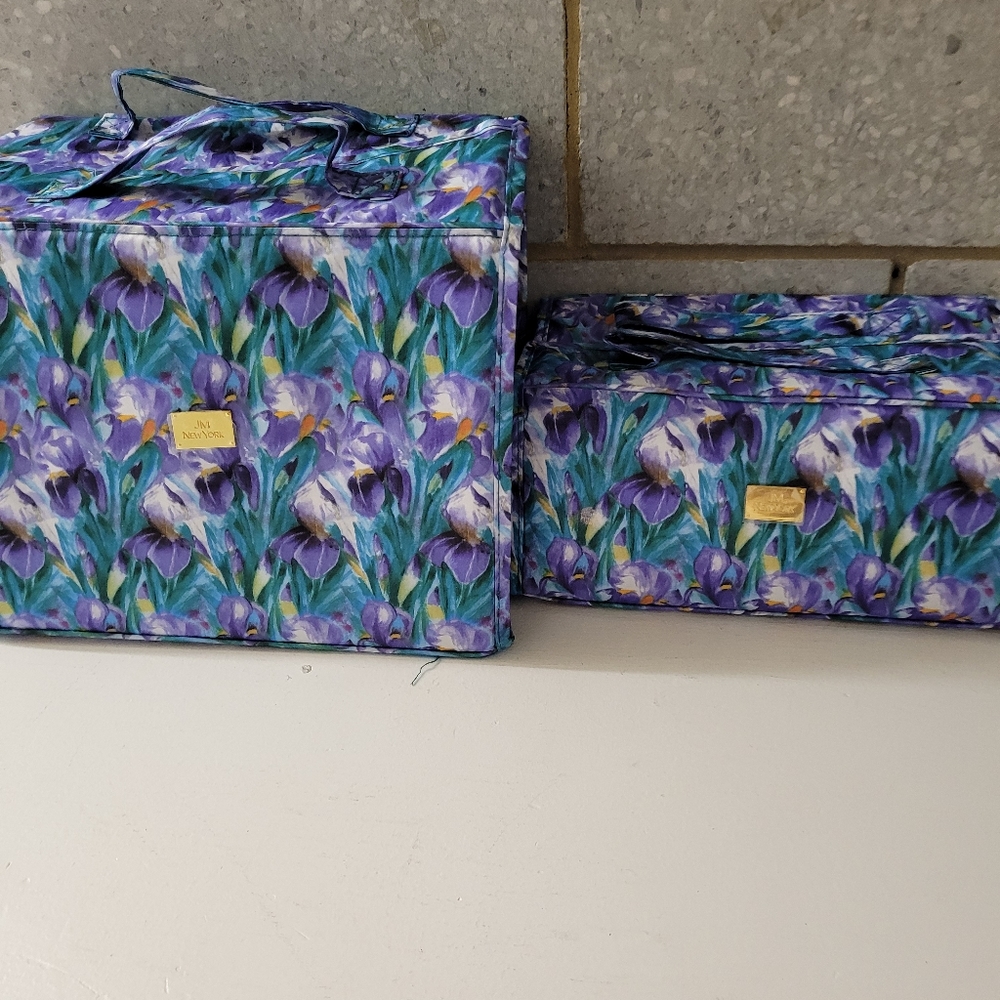 Set of two Joy Mangano floral print cosmetic travel bags